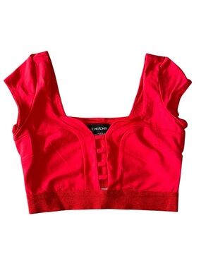 Bebe Bright Red Crop Top with Central Cutouts size:XS